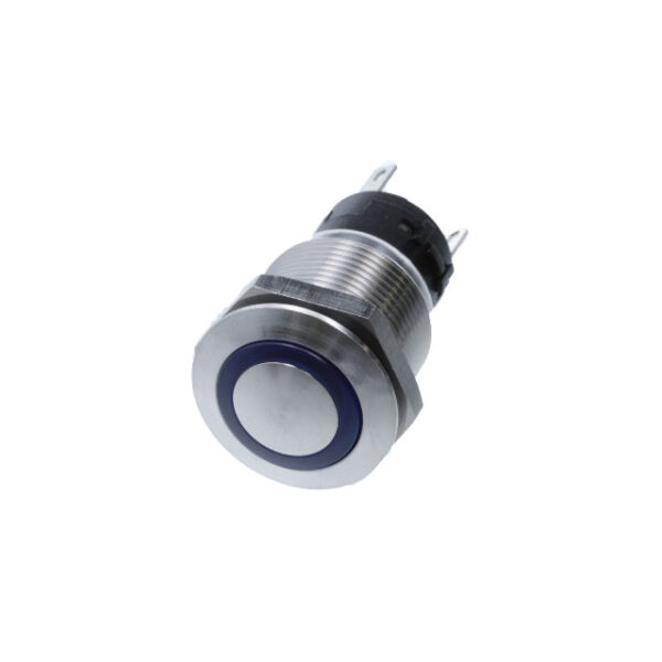Anti Vandal 19mm Dia - 5P SPDT ON-(ON) - Blue LED - IP67